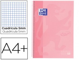 Cuaderno espiral Oxford Book1 A4+ 80h micro c/5mm. tapa extradura rosa pastel